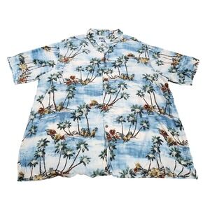Campia Shirt Mens 2XL Blue Palm Tree Short Sleeve Button Hawaiian Rayon Casual
